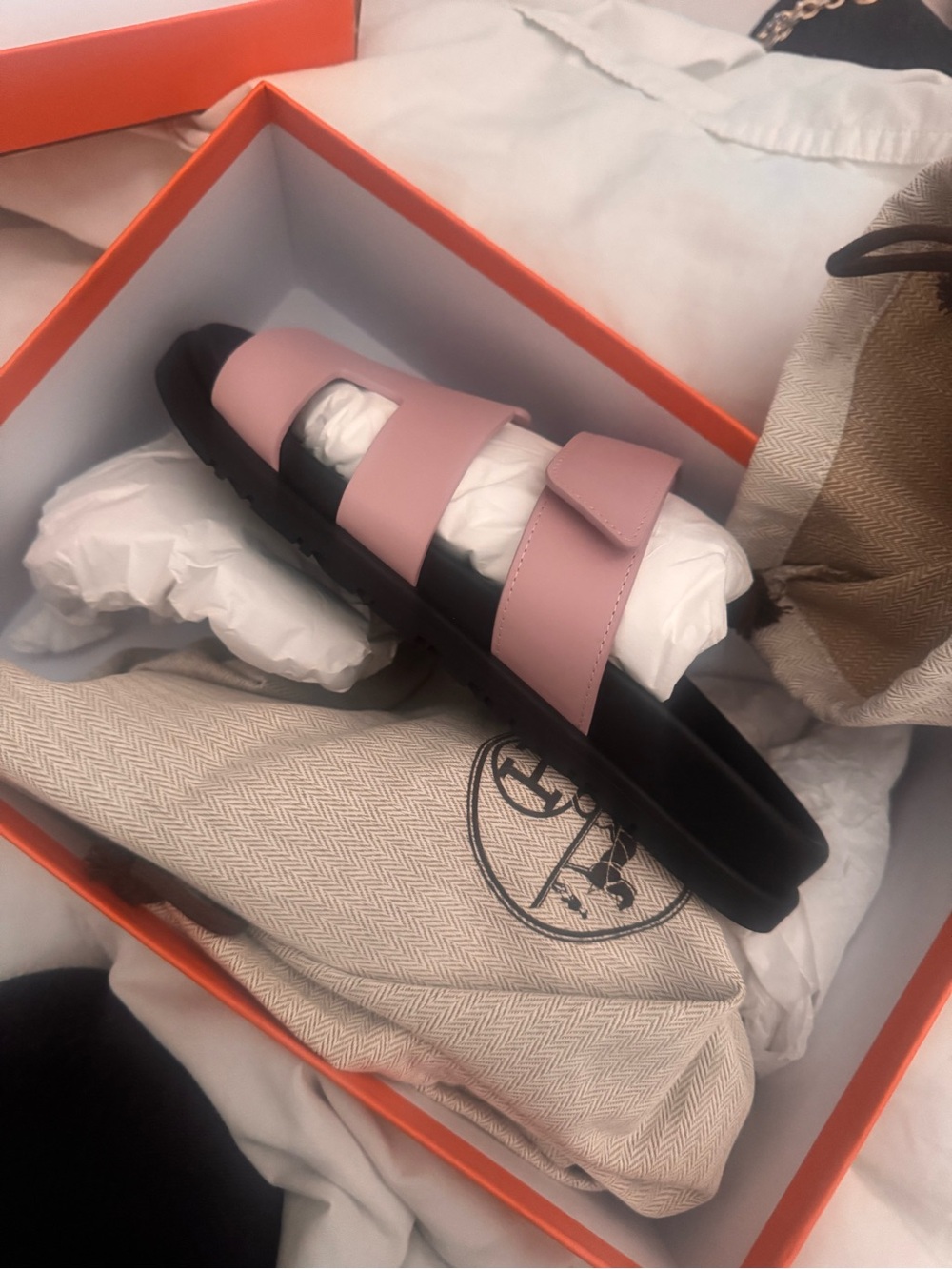 Hermes Pale Pink and Black Slide Sandals - Picture 5 of 7
